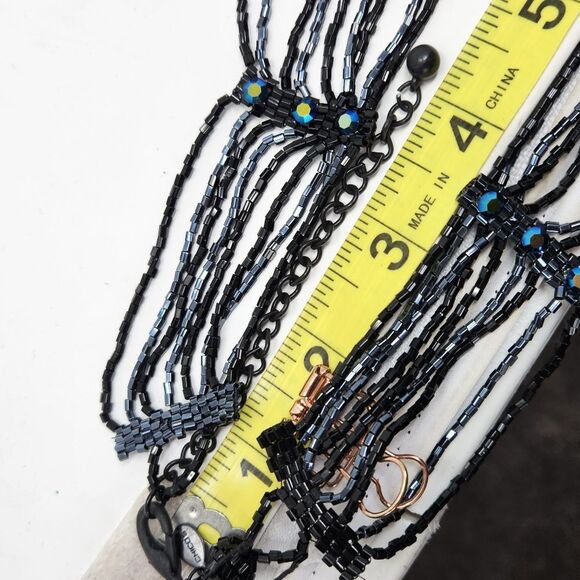 CHICO'S Black AB Seed & Faceted Iridescent Beads Choker Bib Necklace Vintage - Picture 10 of 10